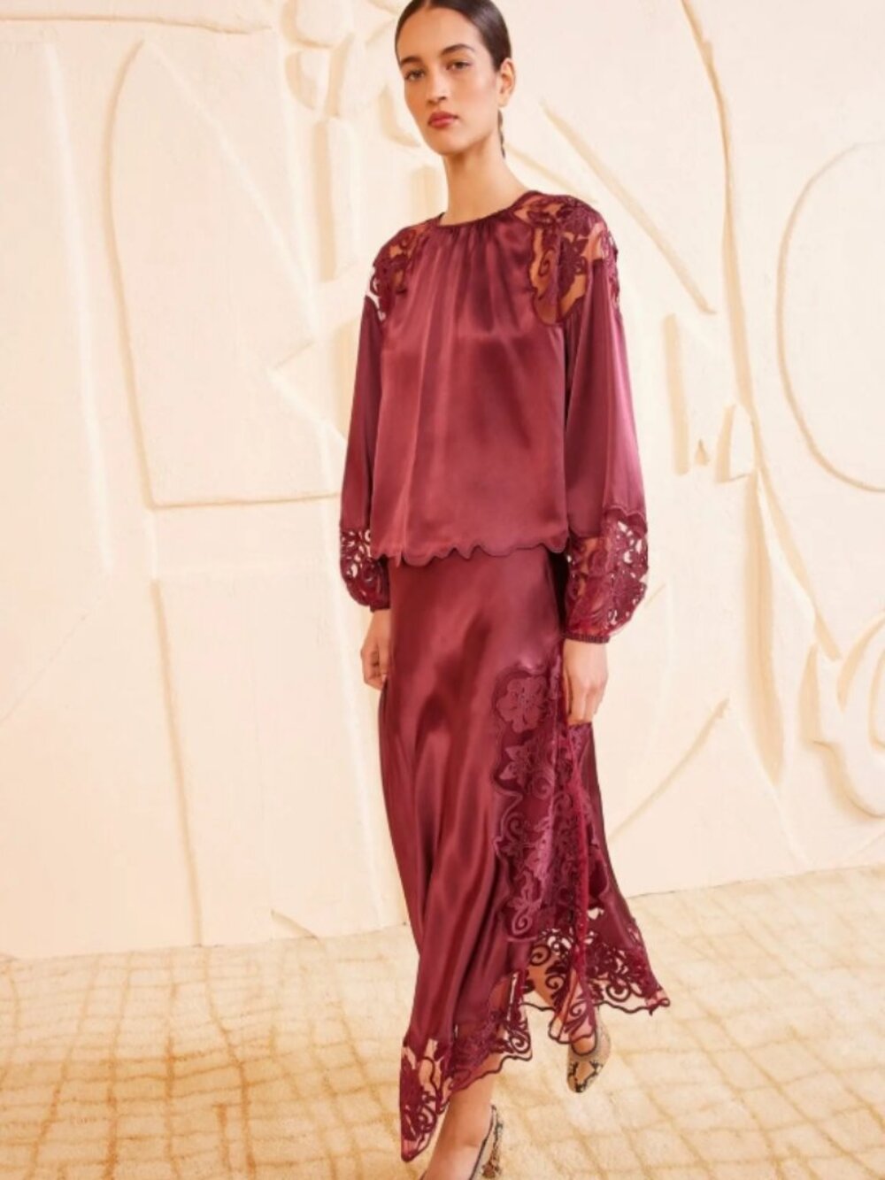NWOT ULLA JOHNSON Asymmetrical Lace Midi Cressida Skirt in Amethyst XS $690 - Picture 2 of 6